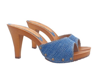 Clogs mit blauem Denimband und Absatz 9 - Made in Italy - K639001 DENIM