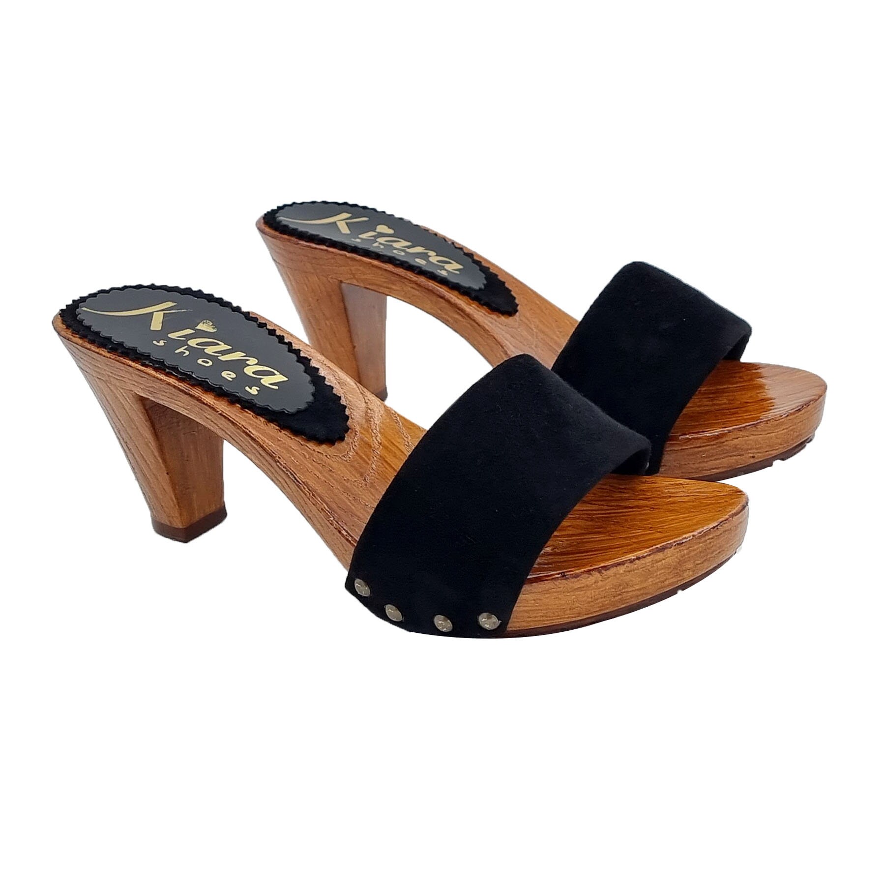 Mules Noires Avec Bande En Daim - Talon 8cm - Fabriqué En Italie - Modèle K5108 CAM NERO