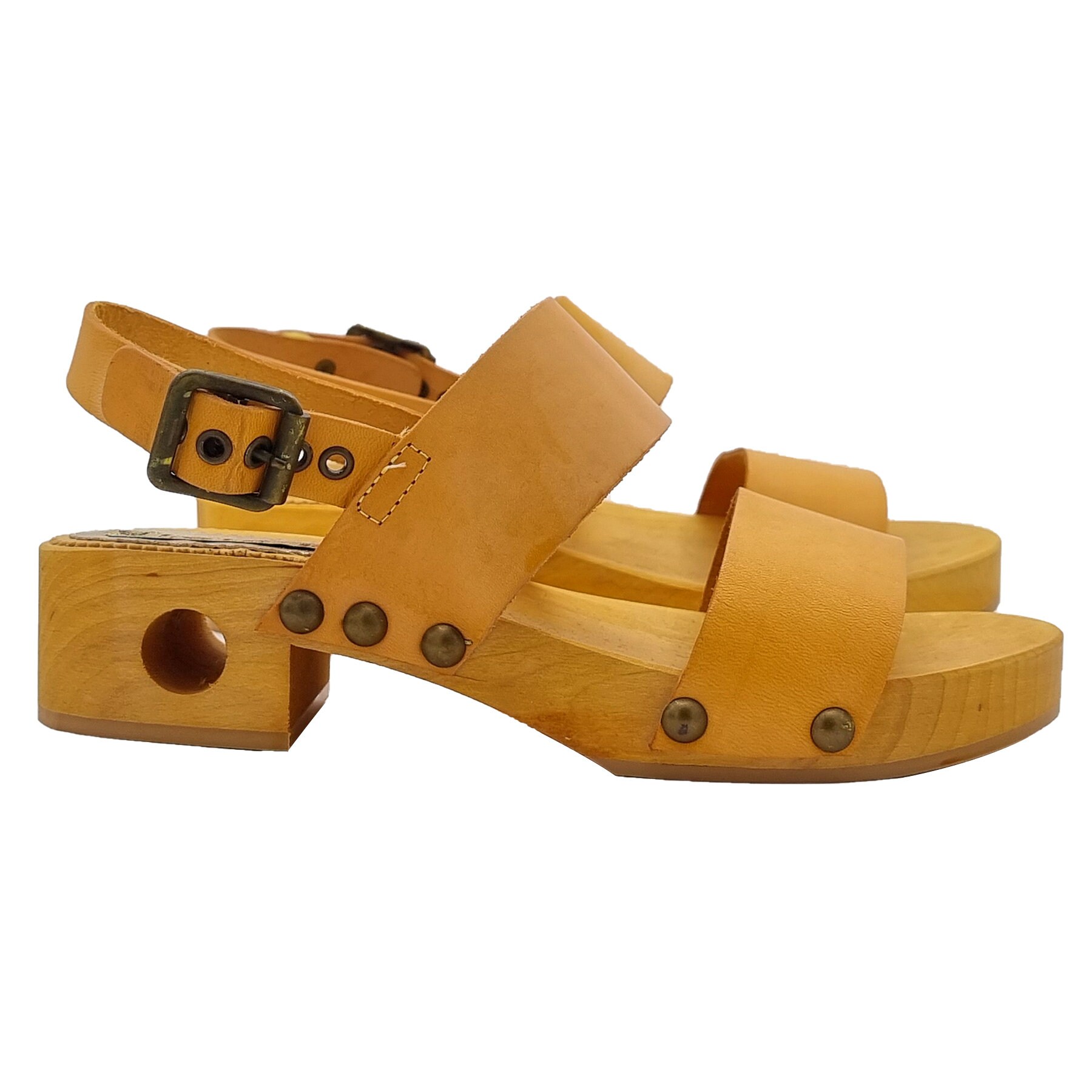 Flat yellow sandals with leather bands and strap - Made in Italy - GL131 GIALLO
