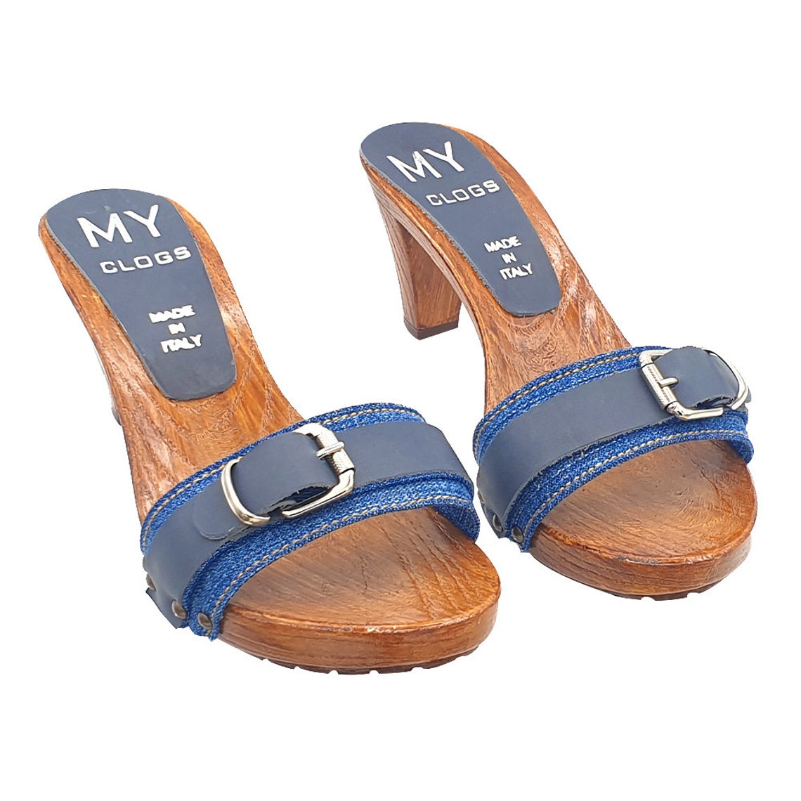 Blue Denim Clogs with Buckle Clogs With Blue Denim Band and Buckle Heel 8 - Made in Italy  main image 4