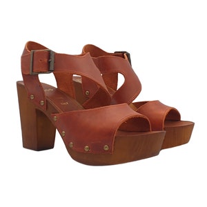 Dutch style women's sandals in Brown Leather Made in Italy - MY138 MARRONE