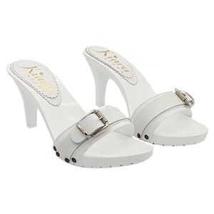 Women's clogs in Leather & 12 cm heel - MY6444 BIANCO