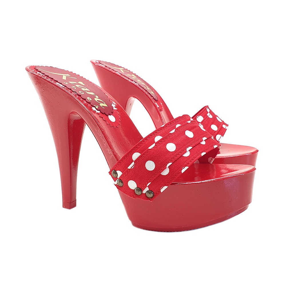 S 20 red. Туфли Киара красные. Сабо на высоком каблуке 17 см Kiara Shoes. High Heels Clogs Plateau.