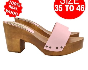 Pink clogs with leather band and 9 cm heel - FROM 35 to 46 - GL201 ROSA