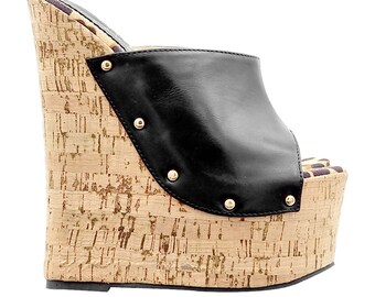 high heel cork wedges mules