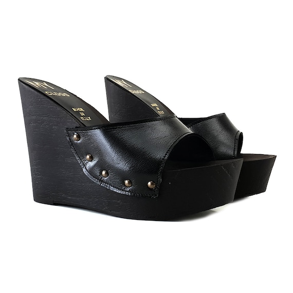 black platform clogs