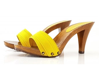 Kiara Shoes - Zoccoli con tacco 9 Fascia in Tessuto giallo - K6101 GIALLO