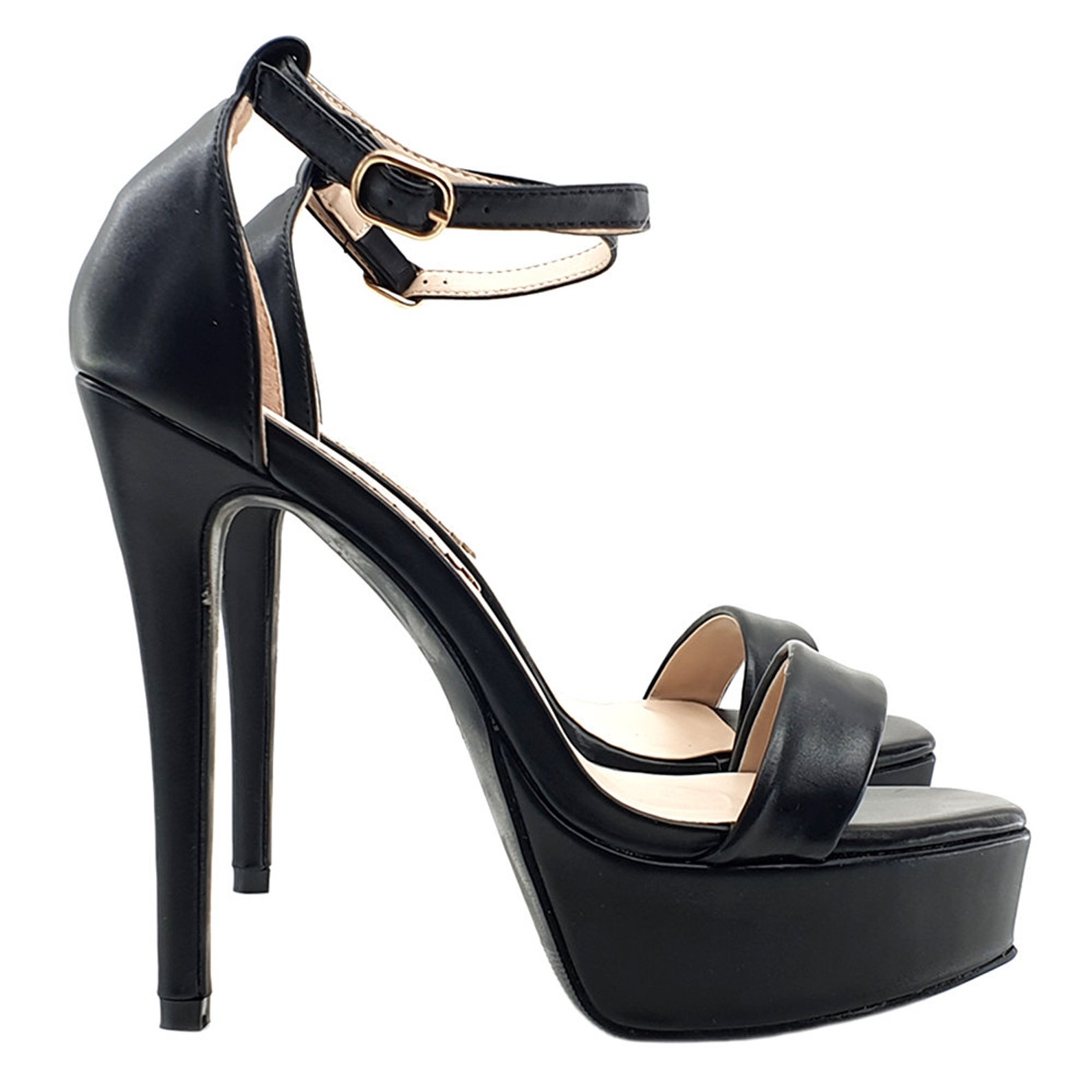 Women's Black Leather Sandals With Ankle Strap KCT90 NERO Etsy