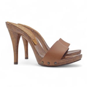lacquered brown leather clogs heel 12 -KM7202 CUOIO
