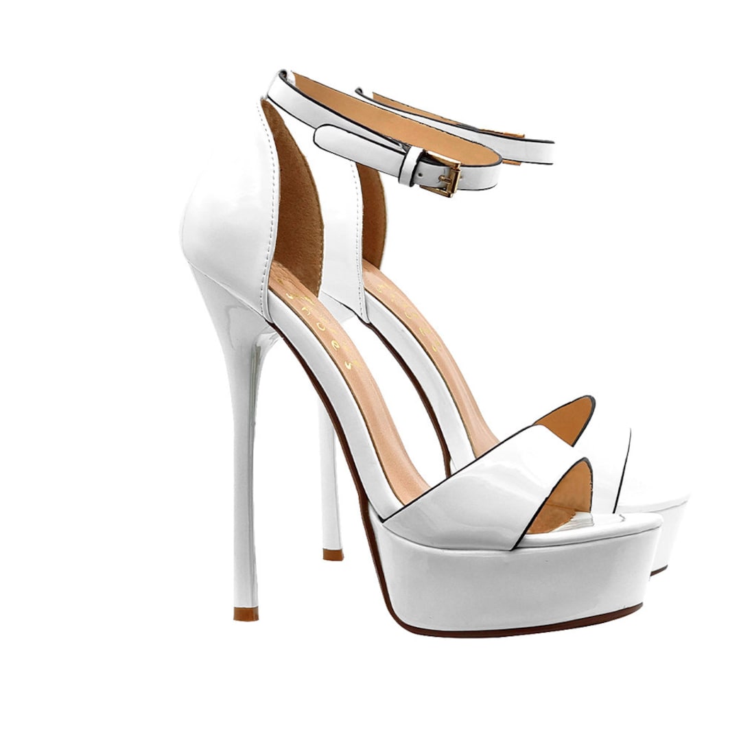 Udgående Katedral golf Woman's Sandal in White Patent Leather Heel 14 With Strap - Etsy