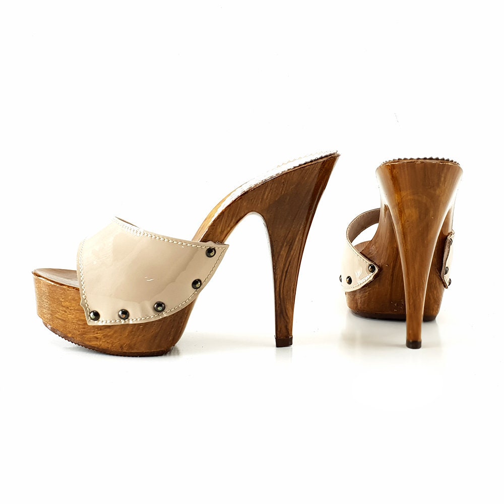 K9001 BEIGE Beige Leder Holzschuhe