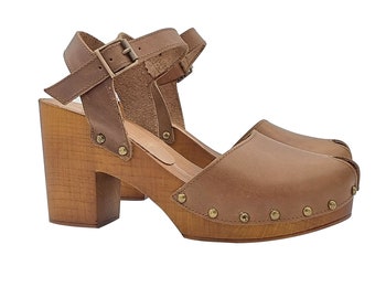 Women's open toe taupe leather sandals with strap - Made in Italy - MY132 TAUPE