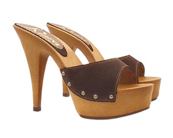 Kiara Shoes mule in brown suede heel 13 cm - K93001 CAM MARRONE