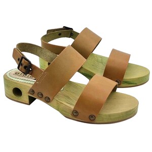 Green women's clogs with leather bands and strap Made in Italy GL131 OL image 4