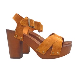 Women&#39;s sandals with open toe crossed straps wide heel - Made in Italy - MY140 CAM CUOIO