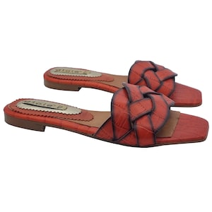 Low red women's clogs with braided band - GM126 COCCO ROSSO