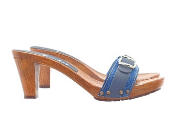 Clogs with blue denim band and buckle heel 8 - Made in Italy - MY5144 DENIM