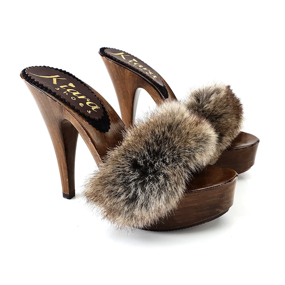 Faux fur mules & clogs