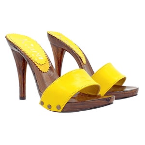 Yellow clogs with leather band and heel 12 - Made in Italy - KM7203 GIALLO