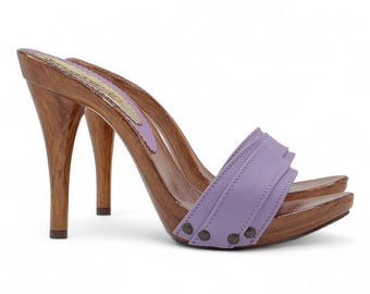 Leather clogs with stiletto heel - M710 PELLE GLICINE