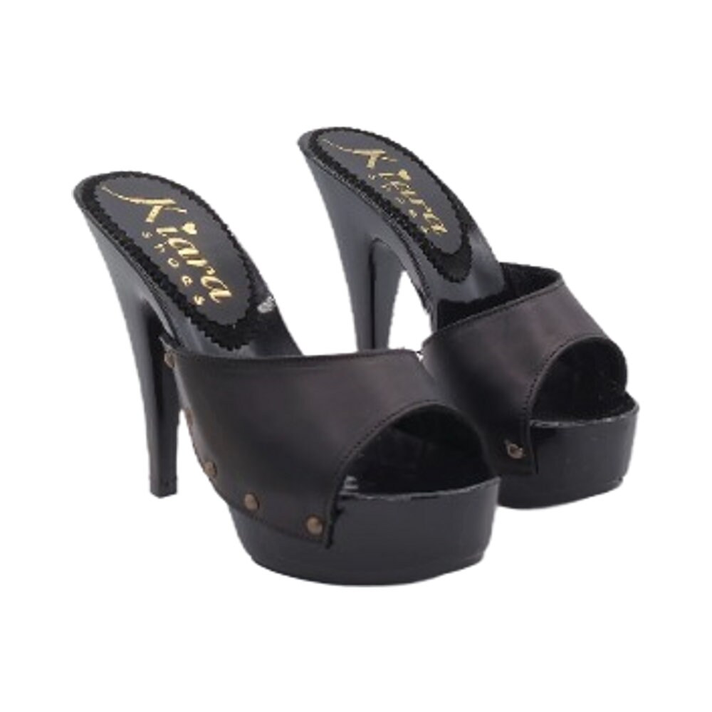 Black Clogs With Genuine Leather Band - K95001 PELLE NERO