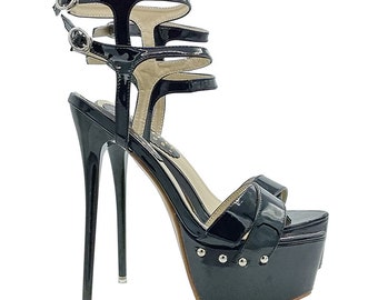 Sexy Cubist Sandals with 17.5 cm stiletto heel - KH10101 NERO VERNICE