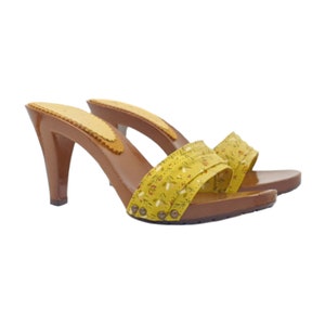 Summer women's Mules with heel 9 Band in decorated fabric - K6701 PRIM GIALLO