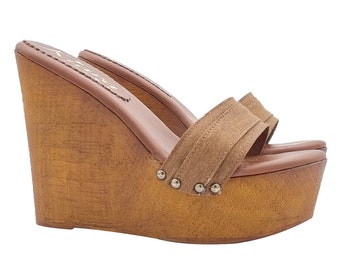 Brown wedge sandals women's shoes with heel 13 - Made in Italy - KZ3101 MARRONE