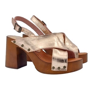 Golden sandals with crossed leather bands and strap - Made in Italy - MY151 COCCO ORO