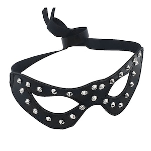 Black leather eye patch woman mask with silver tips - MP03 BLACK