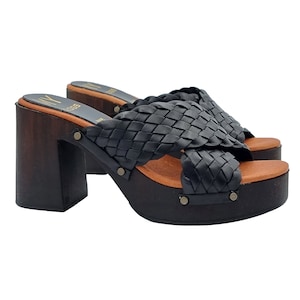 Black mules with braided bands and 9 cm heel - Made in Italy - MY270 NERO