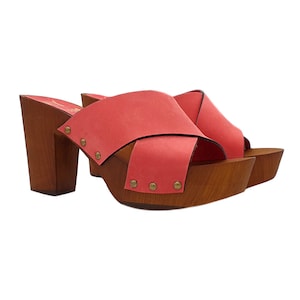 Women&#39;s clogs with crossed bands in nabuk leather - MY167 NABUK FUXIA