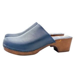 Blue classic Dutch clogs in leather - Made in Italy - MY573 BLE