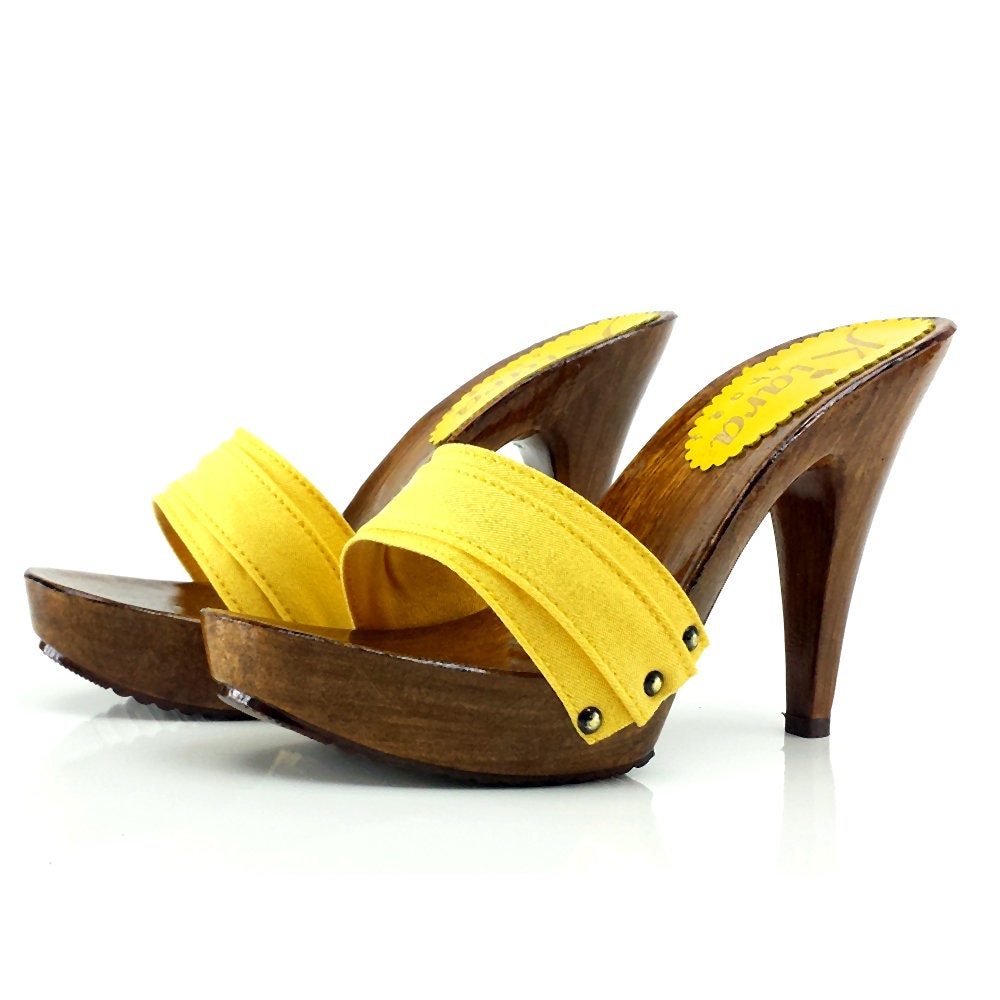 yellow clog heels