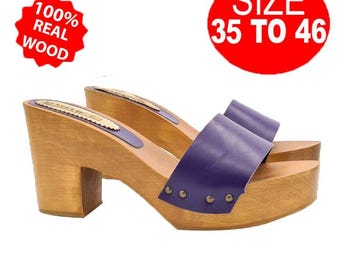 Mules with purple leather band and 9 cm heel - FROM 35 to 46 - GL201 VIOLA