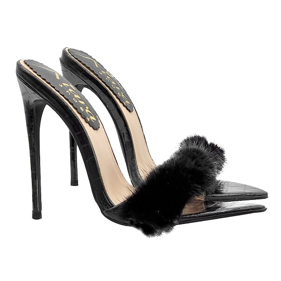 FSJ Women Fashion Feather Fur Fluffy Kitten Heel India | Ubuy