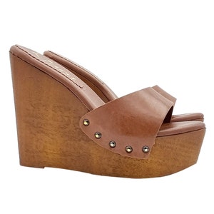 Wedge sandals in leather 13 cm heel - Made in Italy - MYZ310 CUOIO
