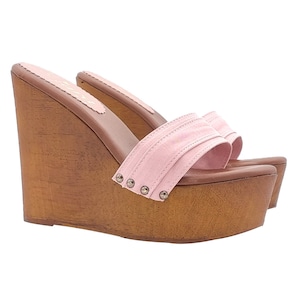 Pink wedge shoes women&#39;s sandals with heel 13 - Made in Italy - KZ3101 ROSA