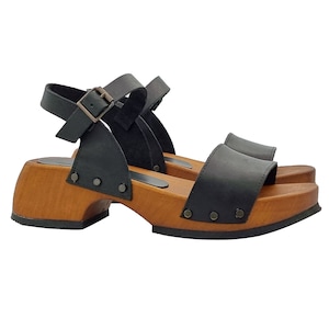 Comfortable black leather sandals with strap and 7 cm heel - Made in Italy - MY253 NERO
