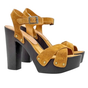 Brown suede sandals with crossed bands and heel 12 - Made in Italy - MY197 CAM MARRONE