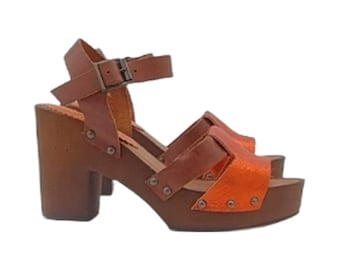 Orange Leder Clogs mit verstellbarem Riemen - MY333 ORANGE
