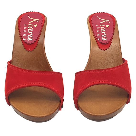 Red Coloured Heel Clogs in Suede -K639001 CAM ROSSO - Etsy