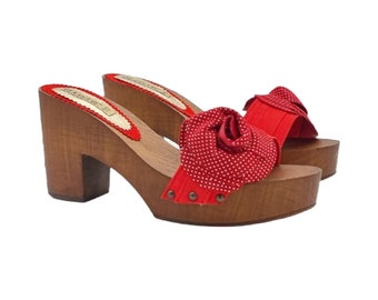 Women's clogs with flower - Made in Italy - G1041 ROSSO