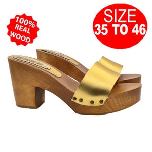 Comfortable gold-colored clogs with 9 cm heel - FROM 35 to 46 - GL201 ORO S