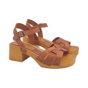 Comfortable genuine leather clogs - 6 cm heel - MY309 CUOIO