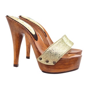 Zoccoli con fascia color oro tacco 13 - Made in Italy - K9103 CARTER ORO