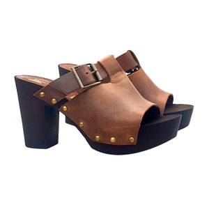 Swedish mules for women with heel 8 in brown leather - Made in Italy - MY160 TAUPE