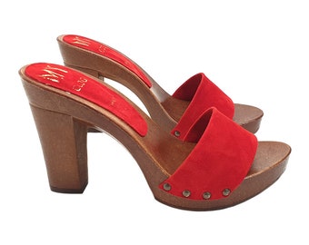 Red clogs in suede Heel 10 - MY810 CAM ROSSO
