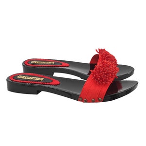 Elegant low clogs slippers with red upper and beads - Made in Italy - G15536 ROSSO