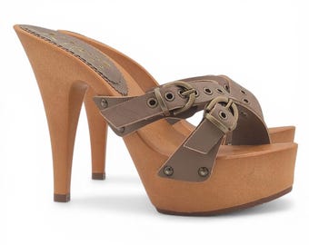 Handcrafted clogs 13 cm heel Italian production - K9330 TAUPE